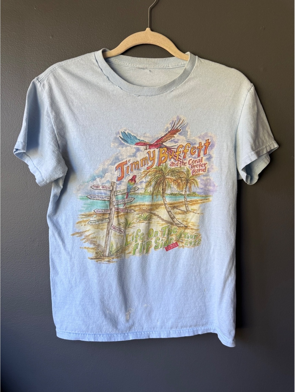 Jimmy  Buffett Life On The Flip Side Tour 2022 Redux Light Blue T-Shirt